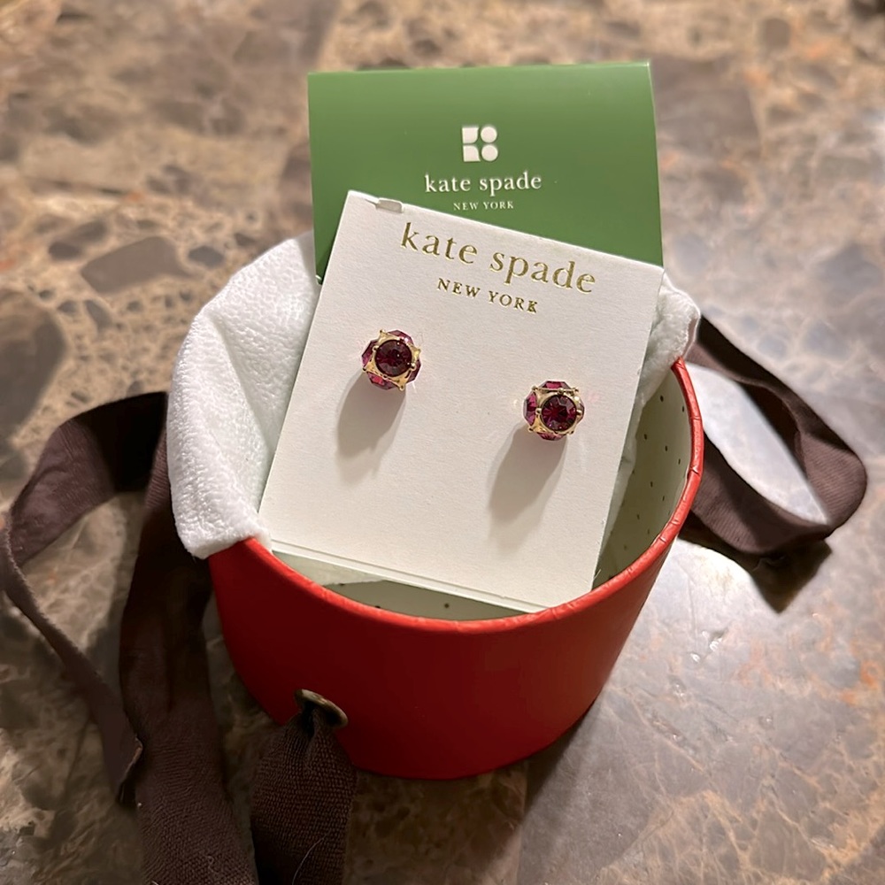 Kate Spade Stud Earrings, Fuschia + Gold